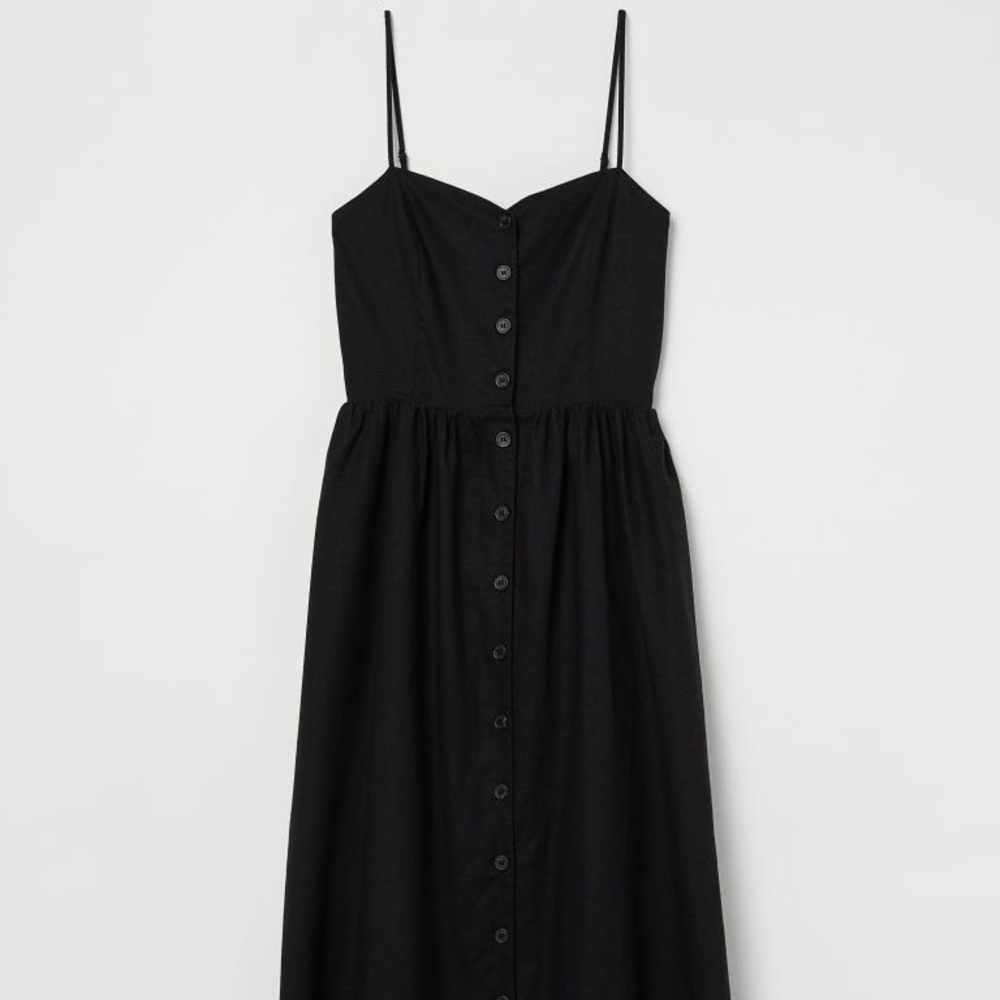 H&M Black Sweetheart Neckline Linen Midi Dress